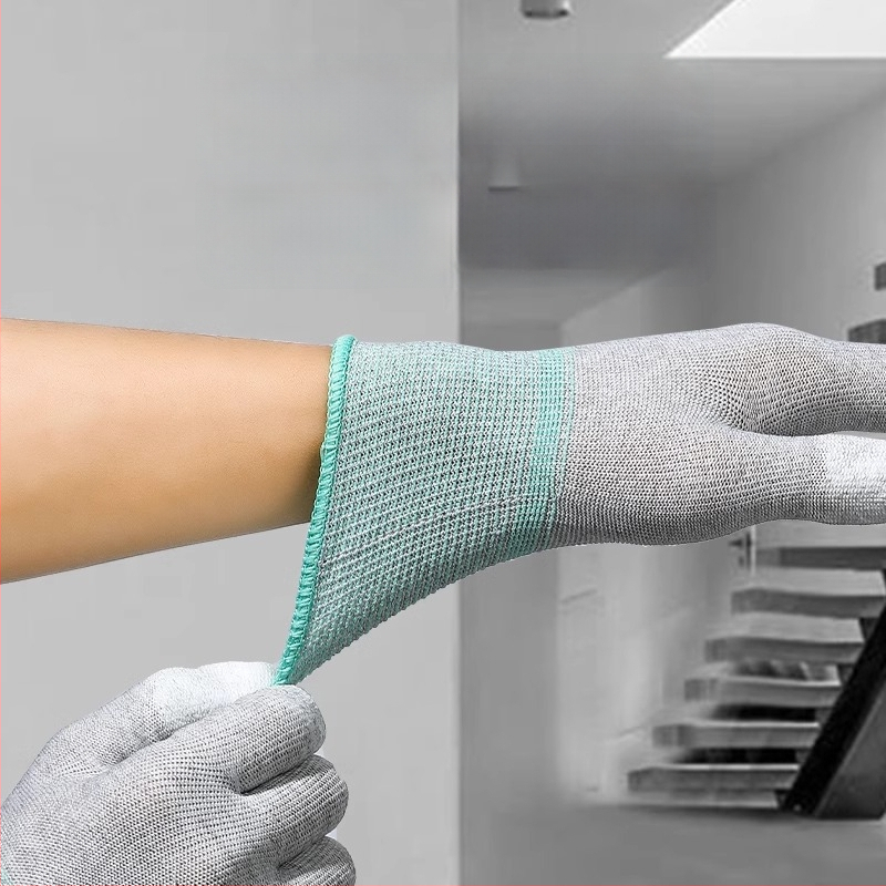 Karbona šķiedras darba cimdi ar pirksta un delnas pārklājumu, saderīgi ar skārienekrānu, elpojoši, nodilumizturīgi, ar pretslīdes īpašībām