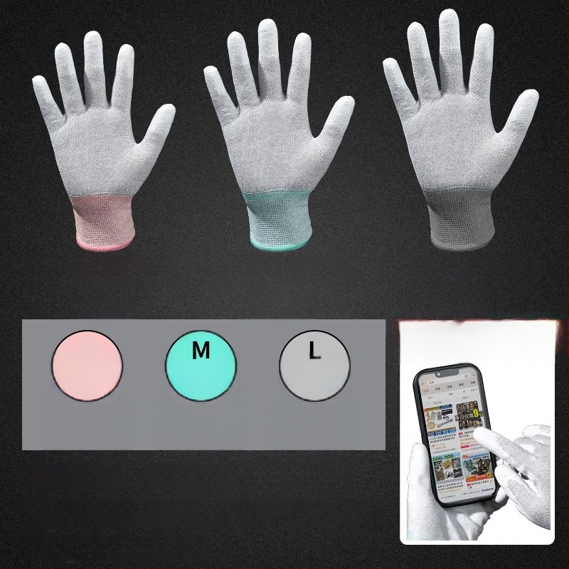 Karbona šķiedras darba cimdi ar pirksta un delnas pārklājumu, saderīgi ar skārienekrānu, elpojoši, nodilumizturīgi, ar pretslīdes īpašībām