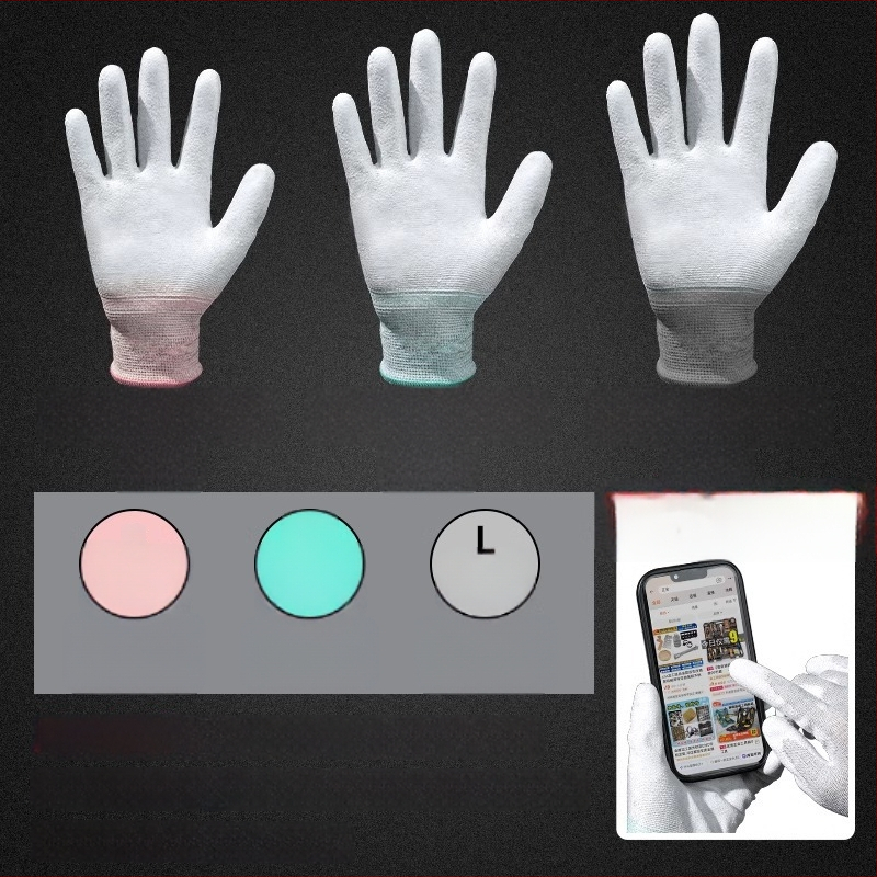 Karbona šķiedras darba cimdi ar pirksta un delnas pārklājumu, saderīgi ar skārienekrānu, elpojoši, nodilumizturīgi, ar pretslīdes īpašībām