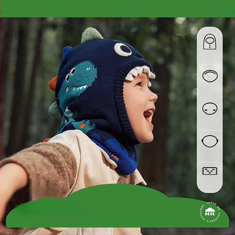Kocotree Laste ühiselt kootud müts integreeritud dinosauruse salliga – talv, kupolita tipp, 4–6 aastat
