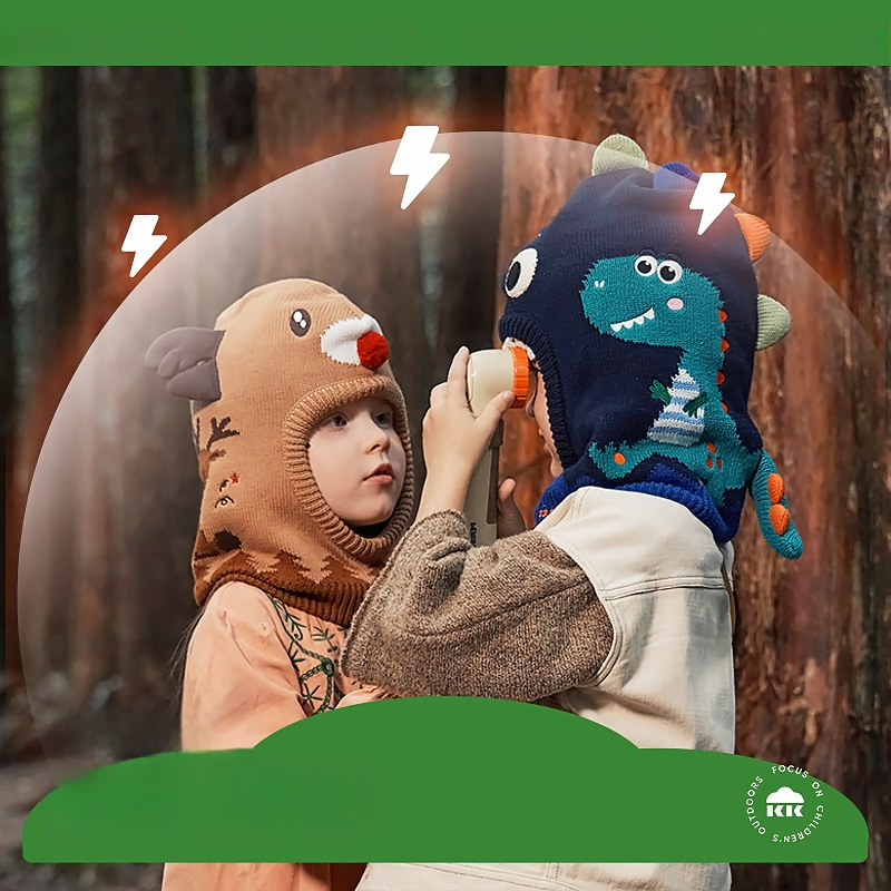 Kocotree Laste ühiselt kootud müts integreeritud dinosauruse salliga – talv, kupolita tipp, 4–6 aastat