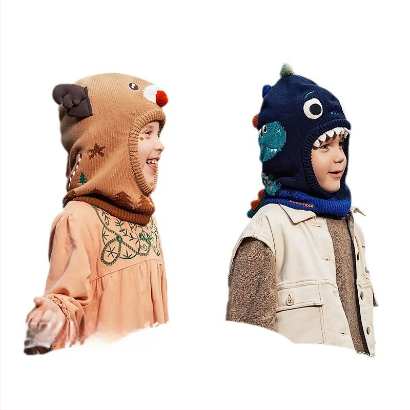 Kocotree Laste ühiselt kootud müts integreeritud dinosauruse salliga – talv, kupolita tipp, 4–6 aastat