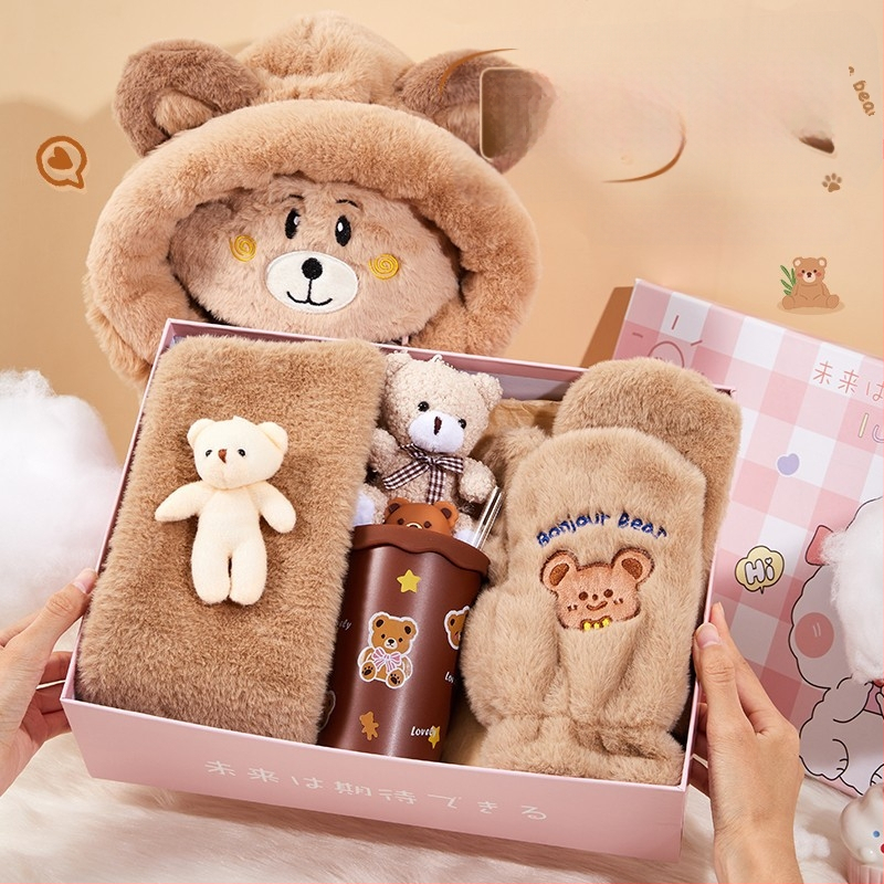 Σετ δώρου κασκόλ σε κουτί δώρου – φθινοπωρινό-χειμερινό, στυλ καρτούν, επιχειρηματικό δώρο