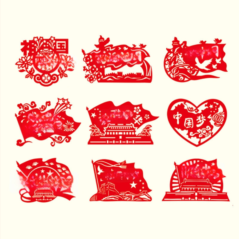 Rankų darbo popieriaus karpymo meno kūrinys, kinų stiliaus motyvais: gėlės, paukščiai, zodiakas, vaisiai; lango dekoras pavasario šventei