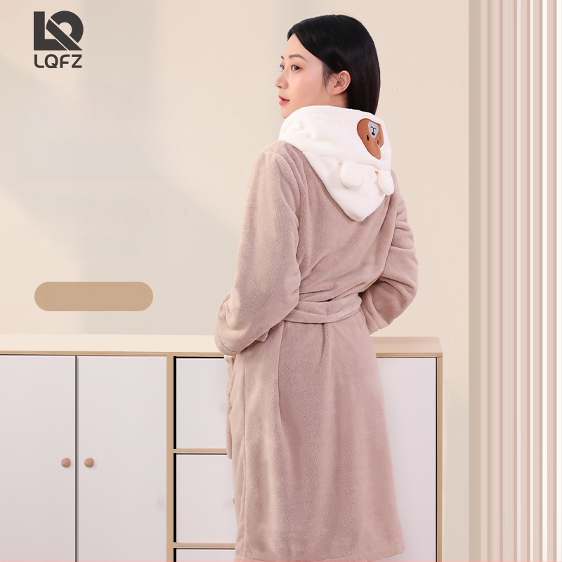 Dječji kupaći ogrtač s kapuljom od koralnog fleec-a, debeo i upijajući, izvezen, unisex