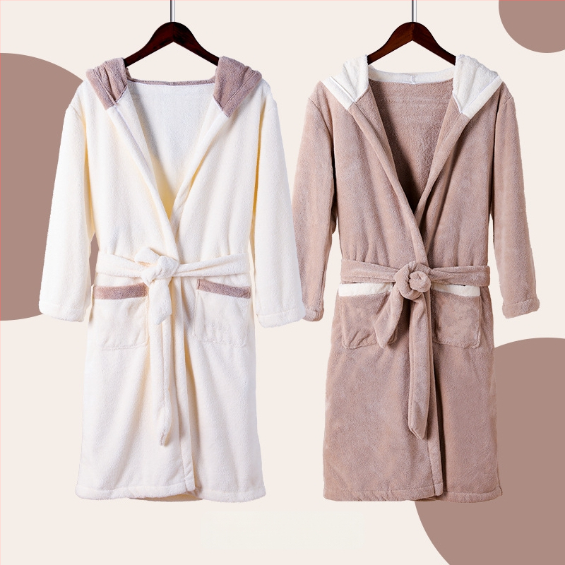 Dječji kupaći ogrtač s kapuljom od koralnog fleec-a, debeo i upijajući, izvezen, unisex