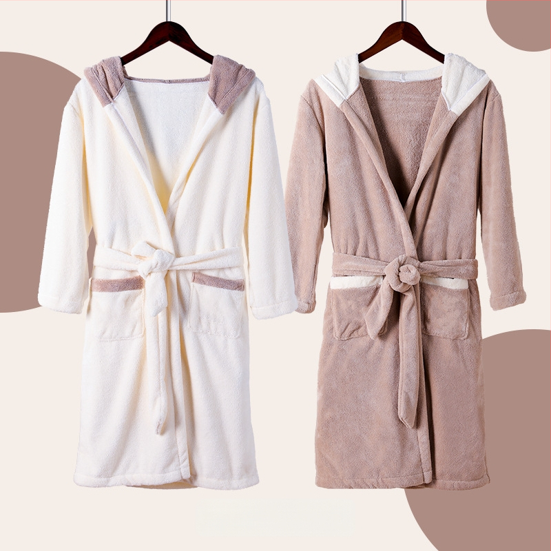 Dječji kupaći ogrtač s kapuljom od koralnog fleec-a, debeo i upijajući, izvezen, unisex