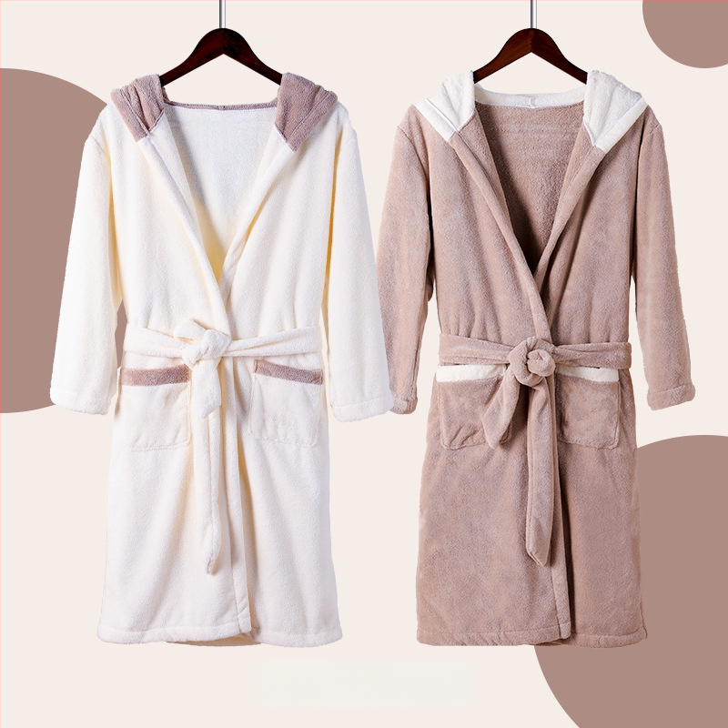 Dječji kupaći ogrtač s kapuljom od koralnog fleec-a, debeo i upijajući, izvezen, unisex