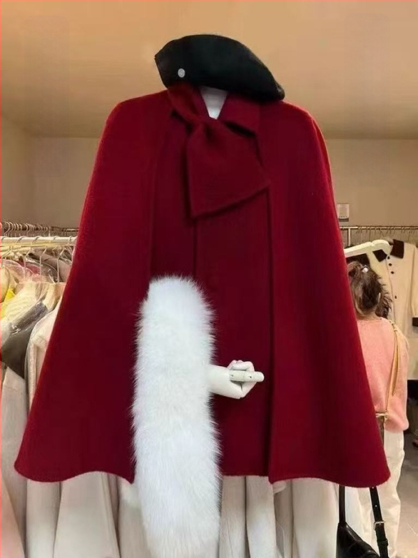 Γυναικείο παλτό από μαλλί με κάπα, 95%+ μαλλί, στρογγυλός λαιμός, μακριά μανίκια, μεσαίου μήκους, χειροποίητο ραμμένο, στυλ πριγκίπισσας, φθινόπωρο 2025