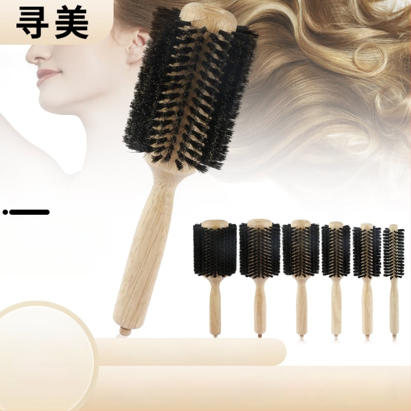 Дървен ролков гребен със свинска четина, опашна игла за разделяне на кичури и оформяне на къдрици