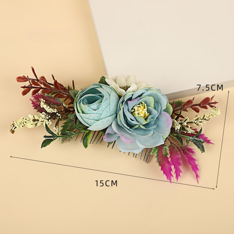 Гребен за коса във форма на цвете, ръчна изработка, материали: плат и пластмасови клонки, прост стил, произход Yiwu