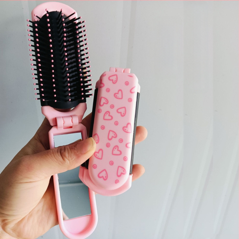 Гребен с въздушна подложка и огледало — 2 в 1, сгъваем, ABS, преносим