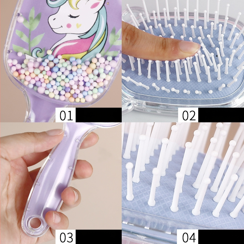 Гребен с въздушна подложка за деца — пластмасов, прозрачен дизайн с масаж, меки зъби, марка Excellent