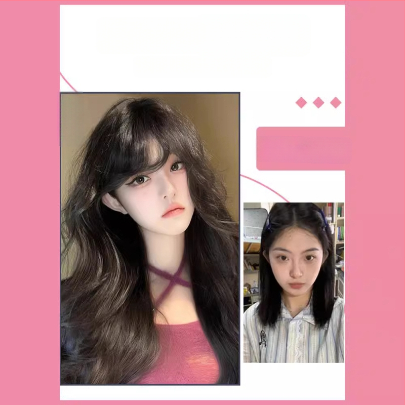 Perucă, păr lung buclat, breton, acoperire completă a capului, fibră rezistentă la temperaturi înalte