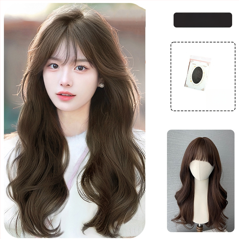 Perucă, păr lung buclat, breton, acoperire completă a capului, fibră rezistentă la temperaturi înalte