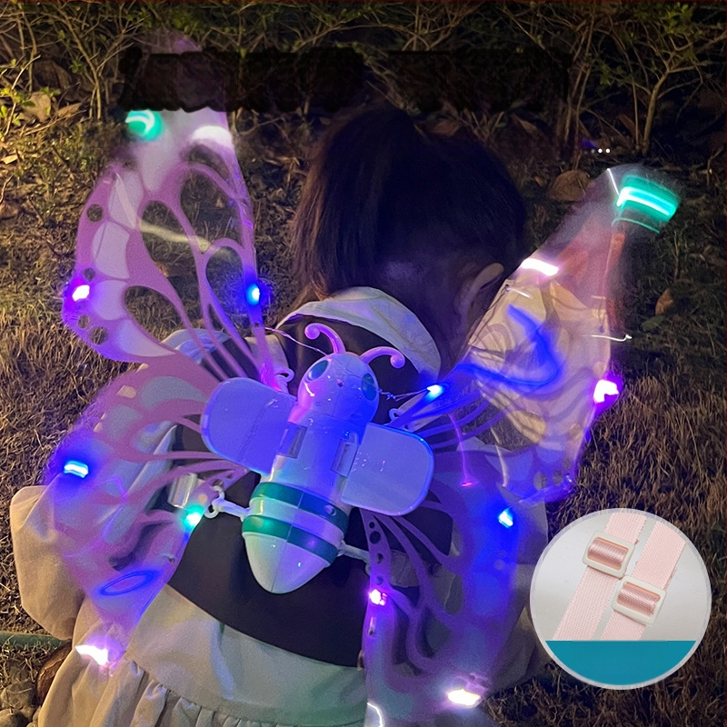 Elektriskie tauriņu spārni ar krāsainiem gaismas efektiem un skaņas efektiem, kustīgs luminescējošs muguras aksesuārs meitenēm, plastmasas interaktīvā rotaļlieta 4–6 gadi