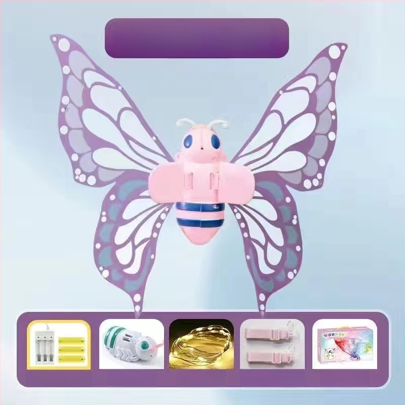 Elektriskie tauriņu spārni ar krāsainiem gaismas efektiem un skaņas efektiem, kustīgs luminescējošs muguras aksesuārs meitenēm, plastmasas interaktīvā rotaļlieta 4–6 gadi