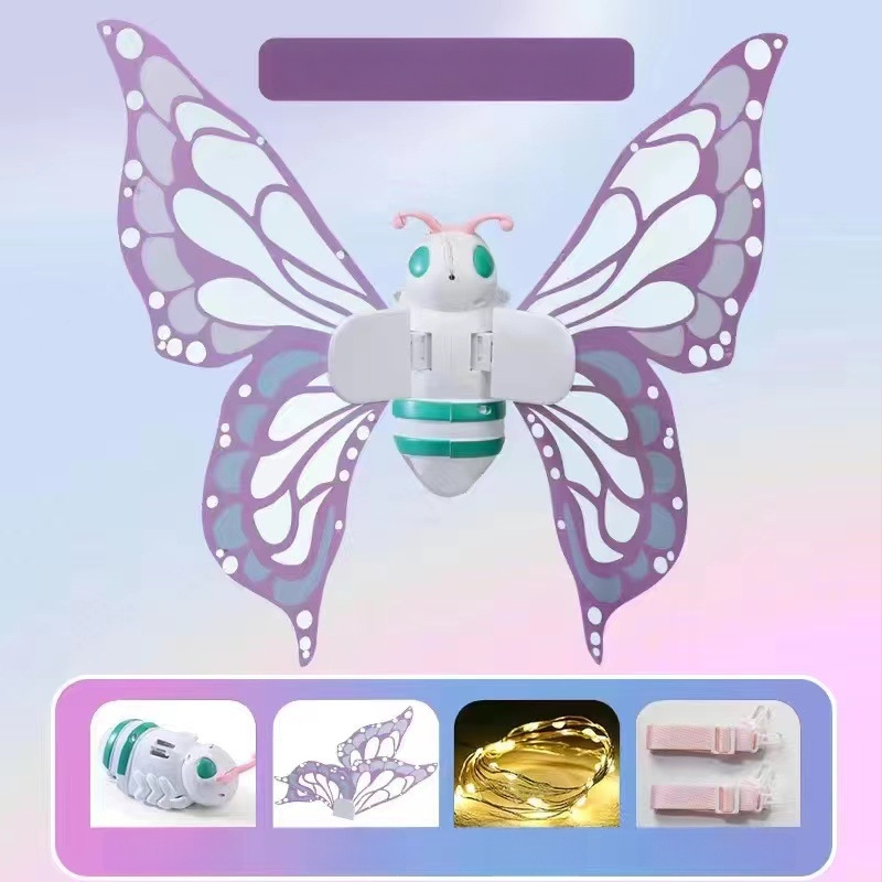 Elektriskie tauriņu spārni ar krāsainiem gaismas efektiem un skaņas efektiem, kustīgs luminescējošs muguras aksesuārs meitenēm, plastmasas interaktīvā rotaļlieta 4–6 gadi