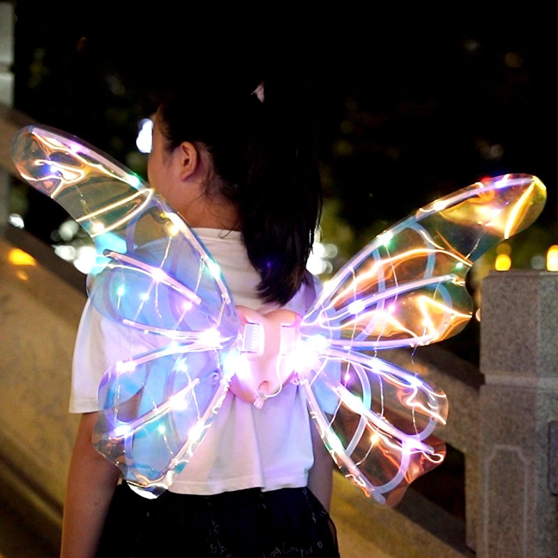 Светещи електрически крила на пеперуда за деца — подвижни крила със светлина и музика, пластмасова задна украса; за възраст 4–6 г.; 3C сертифициран (код 2023182202042649)