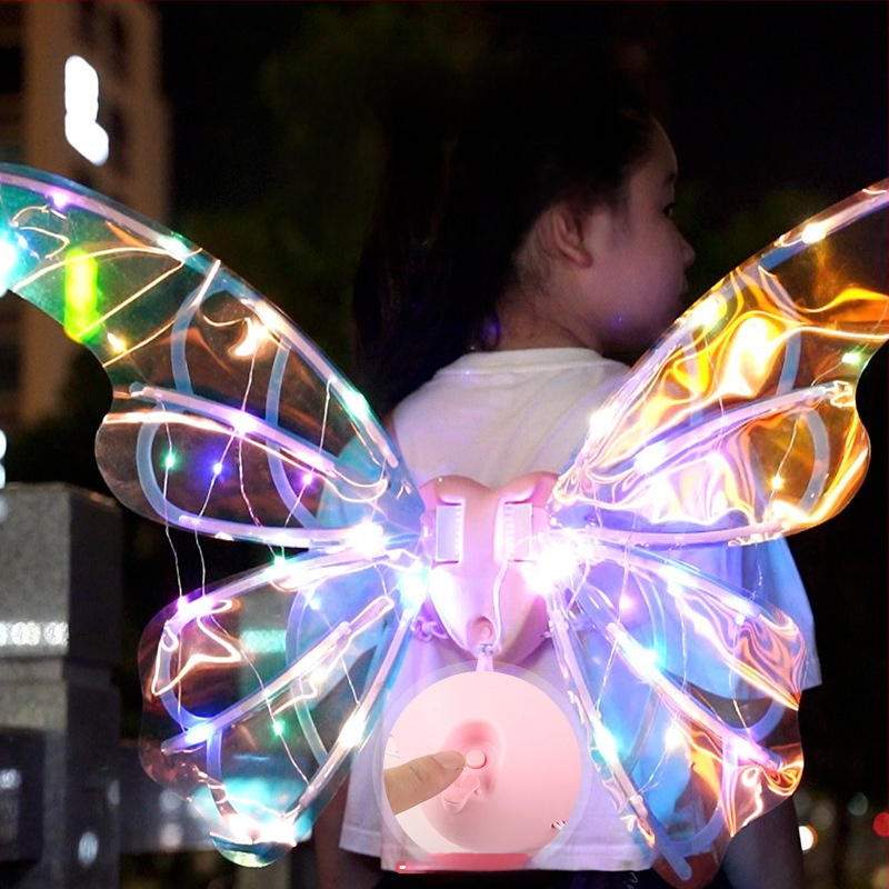 Светещи електрически крила на пеперуда за деца — подвижни крила със светлина и музика, пластмасова задна украса; за възраст 4–6 г.; 3C сертифициран (код 2023182202042649)