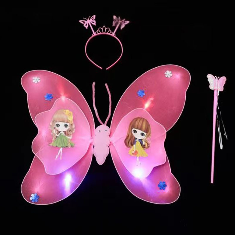 Детски костюм за сценично изпълнение: светещи криле на пеперуда, тричастен PVC комплект