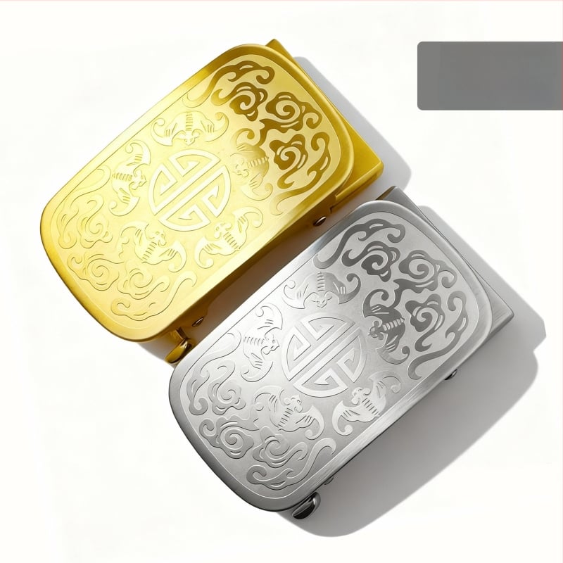 Automaatne vööklammer, terasest, ristkülikukujuline, lillemustriga, meestele