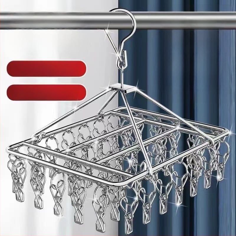 Ατσάλινο κλιπ για στέγνωμα, κρεμάστρα πολυλειτουργική αποθήκευσης για κάλτσες και ρούχα, Μοντέλο 009, πτυσσόμενο