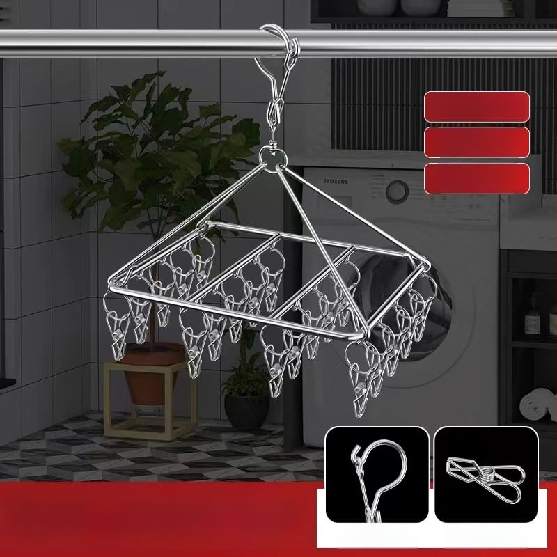 Ατσάλινο κλιπ για στέγνωμα, κρεμάστρα πολυλειτουργική αποθήκευσης για κάλτσες και ρούχα, Μοντέλο 009, πτυσσόμενο