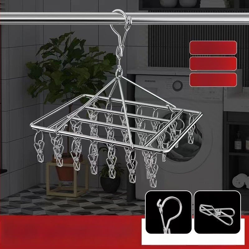 Ατσάλινο κλιπ για στέγνωμα, κρεμάστρα πολυλειτουργική αποθήκευσης για κάλτσες και ρούχα, Μοντέλο 009, πτυσσόμενο