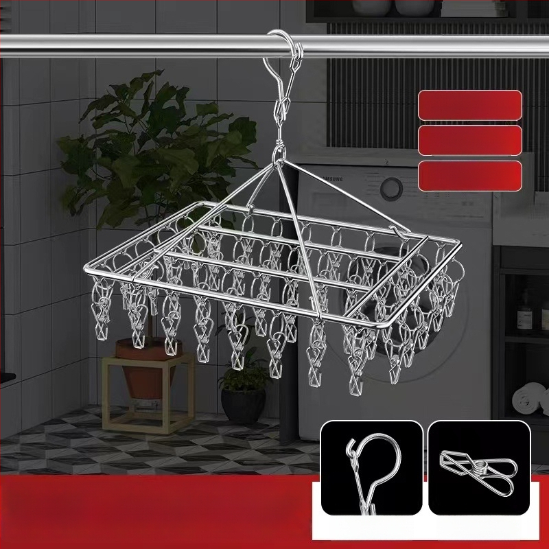 Ατσάλινο κλιπ για στέγνωμα, κρεμάστρα πολυλειτουργική αποθήκευσης για κάλτσες και ρούχα, Μοντέλο 009, πτυσσόμενο