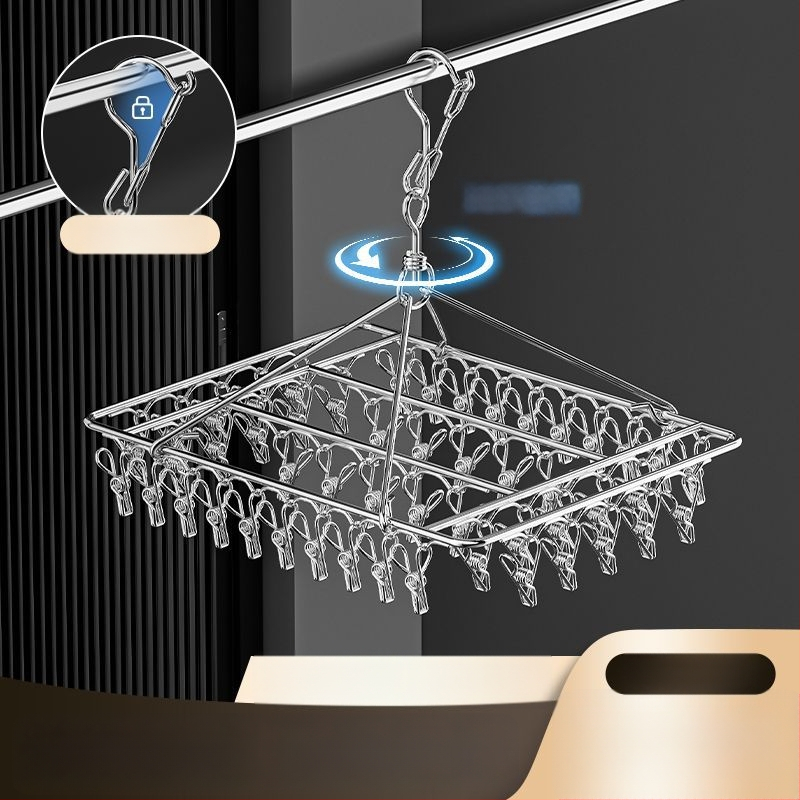 Κρεμάστρα από ανοξείδωτο ατσάλι με 48 κλιπ, πτυσσόμενη πολυκλιπ για ρούχα, κάλτσες και εσώρουχα