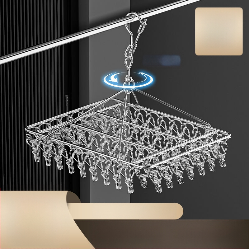 Κρεμάστρα από ανοξείδωτο ατσάλι με 48 κλιπ, πτυσσόμενη πολυκλιπ για ρούχα, κάλτσες και εσώρουχα