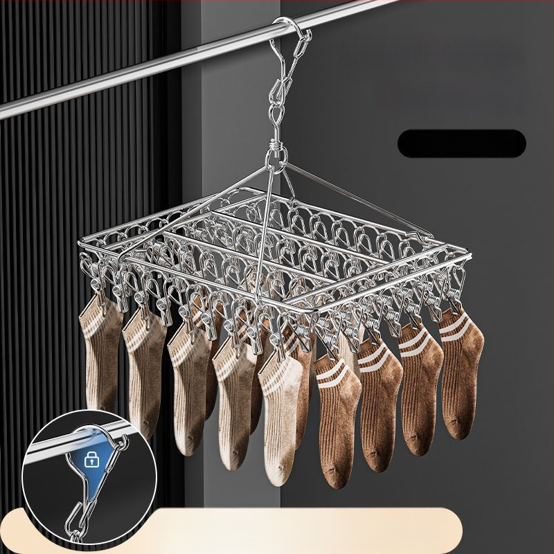 Κρεμάστρα από ανοξείδωτο ατσάλι με 48 κλιπ, πτυσσόμενη πολυκλιπ για ρούχα, κάλτσες και εσώρουχα