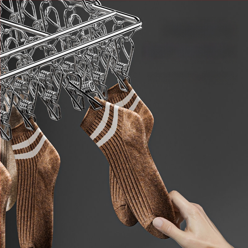 Κρεμάστρα από ανοξείδωτο ατσάλι με 48 κλιπ, πτυσσόμενη πολυκλιπ για ρούχα, κάλτσες και εσώρουχα