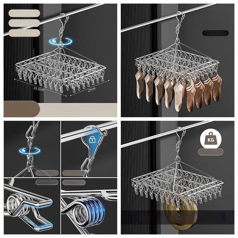 Κρεμάστρα από ανοξείδωτο ατσάλι με 48 κλιπ, πτυσσόμενη πολυκλιπ για ρούχα, κάλτσες και εσώρουχα