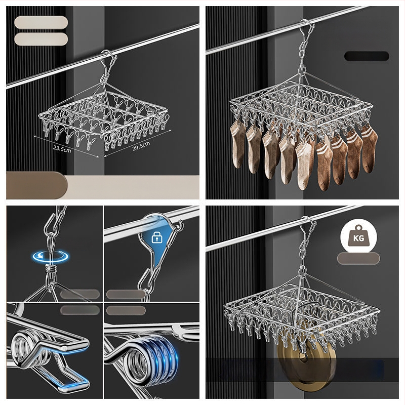 Κρεμάστρα από ανοξείδωτο ατσάλι με 48 κλιπ, πτυσσόμενη πολυκλιπ για ρούχα, κάλτσες και εσώρουχα