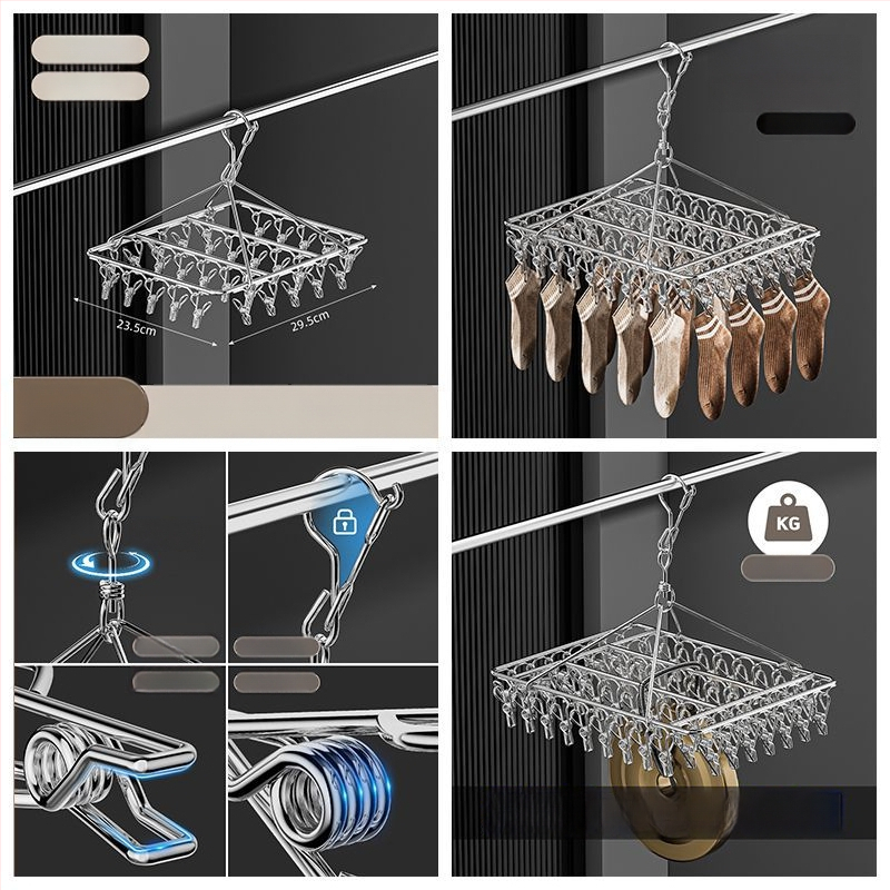 Κρεμάστρα από ανοξείδωτο ατσάλι με 48 κλιπ, πτυσσόμενη πολυκλιπ για ρούχα, κάλτσες και εσώρουχα