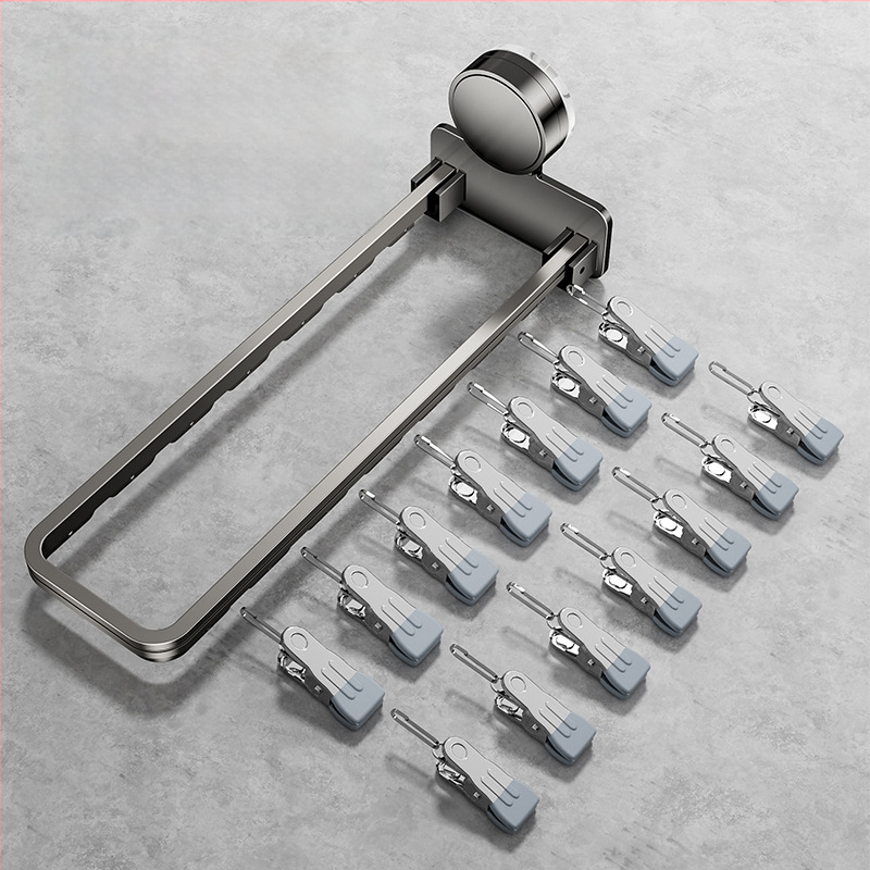 Danle Balkono džiovyklių laikiklis su siurbimo taurėmis, sulankstomas su keliomis klipėmis, sieninis, skirtas apatiniams drabužiams ir kojinėms, modelis 115, medžiagos: Space aluminum + carbon steel + silicone + plastic