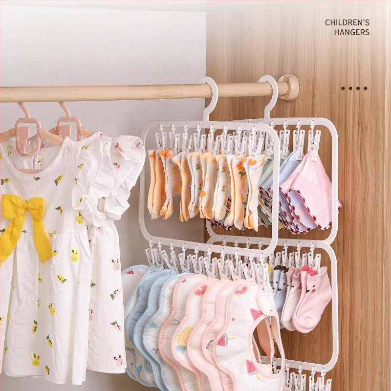 Βρεφική κρεμάστρα ντουλάπας με πολλά κλιπ — πλαστική, μοντέλο 2619; διπλό επίπεδο με 18 κλιπ και τριπλό επίπεδο με 26 κλιπ; κατάλληλη για ρούχα, παντελόνια και γραβάτες