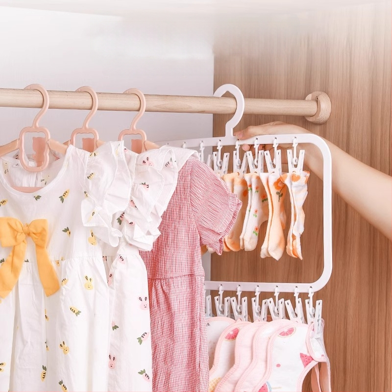 Βρεφική κρεμάστρα ντουλάπας με πολλά κλιπ — πλαστική, μοντέλο 2619; διπλό επίπεδο με 18 κλιπ και τριπλό επίπεδο με 26 κλιπ; κατάλληλη για ρούχα, παντελόνια και γραβάτες