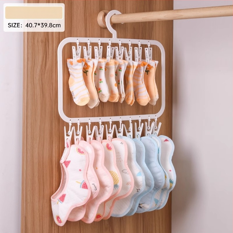 Βρεφική κρεμάστρα ντουλάπας με πολλά κλιπ — πλαστική, μοντέλο 2619; διπλό επίπεδο με 18 κλιπ και τριπλό επίπεδο με 26 κλιπ; κατάλληλη για ρούχα, παντελόνια και γραβάτες