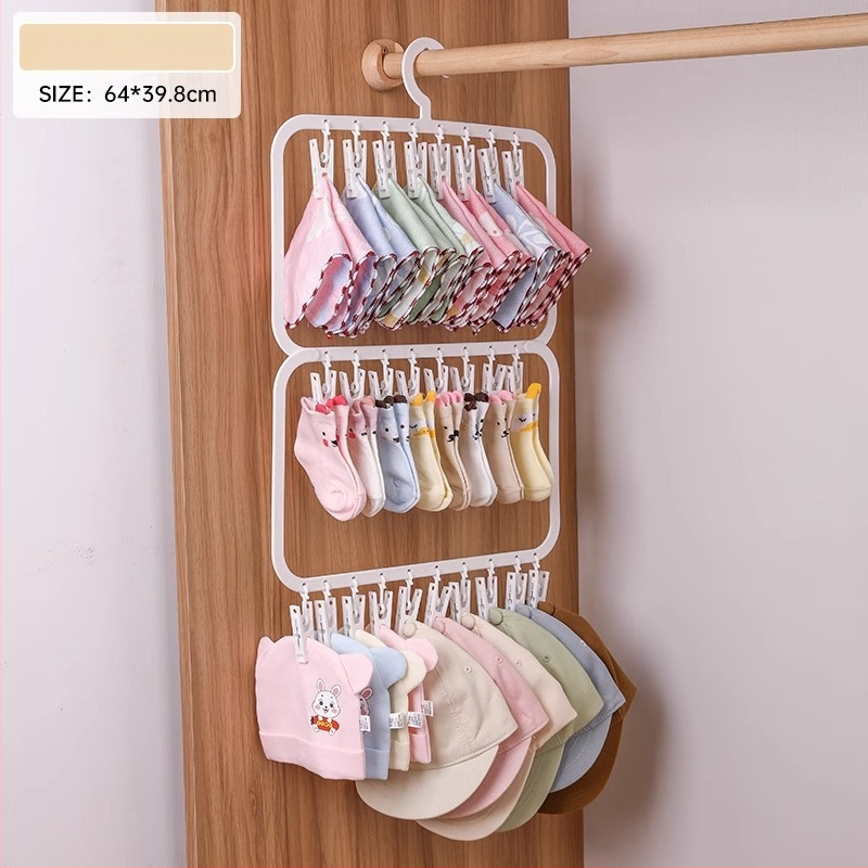 Βρεφική κρεμάστρα ντουλάπας με πολλά κλιπ — πλαστική, μοντέλο 2619; διπλό επίπεδο με 18 κλιπ και τριπλό επίπεδο με 26 κλιπ; κατάλληλη για ρούχα, παντελόνια και γραβάτες