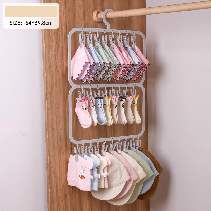 Βρεφική κρεμάστρα ντουλάπας με πολλά κλιπ — πλαστική, μοντέλο 2619; διπλό επίπεδο με 18 κλιπ και τριπλό επίπεδο με 26 κλιπ; κατάλληλη για ρούχα, παντελόνια και γραβάτες