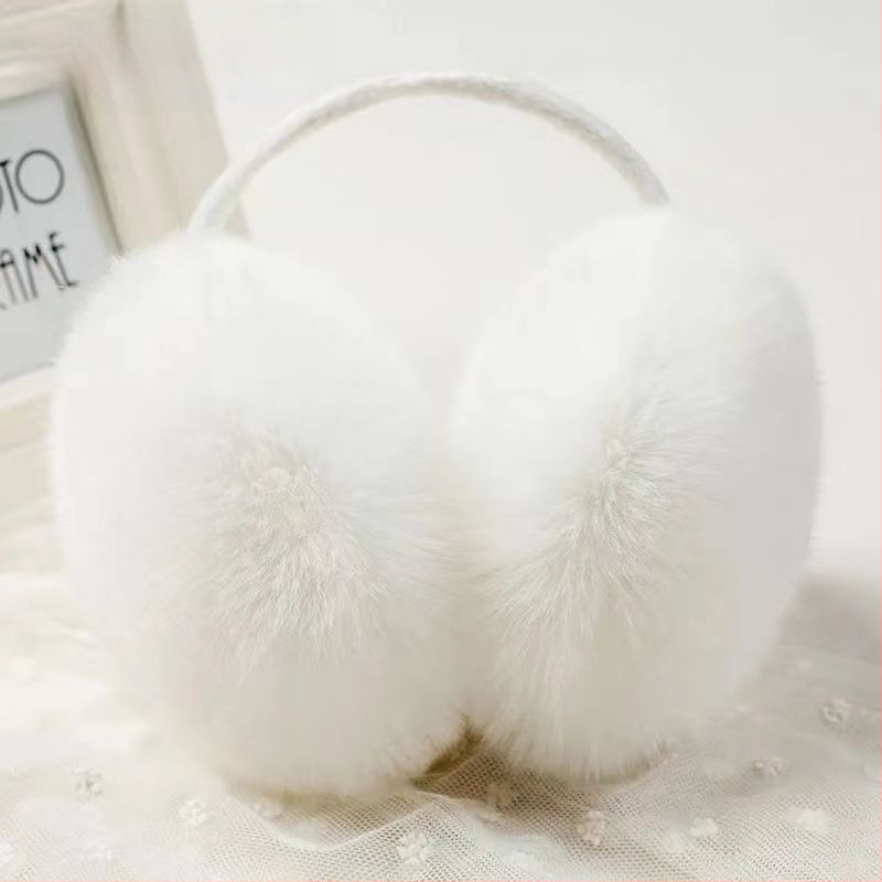 Ανδρικά/γυναικεία earmuffs με πίσω ιμάντα, plush ψεύτικη γούνα κουνελιού, μονόχρωμο σχέδιο, ζεστασιά για τον χειμώνα