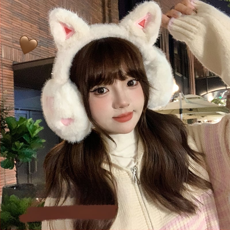 Ακουστικά αυτιών με plush σχέδιο γάτας για γυναίκες — ζεστά, ανθεκτικά στον άνεμο, επενδεδυμένα με φλίς (Υλικό: Πολυεστέρας; Εποχή: Χειμώνας/Φθινόπωρο; Φύλο: Γυναίκες)