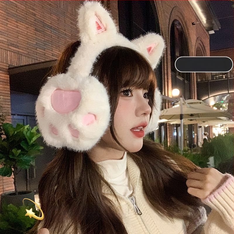 Ακουστικά αυτιών με plush σχέδιο γάτας για γυναίκες — ζεστά, ανθεκτικά στον άνεμο, επενδεδυμένα με φλίς (Υλικό: Πολυεστέρας; Εποχή: Χειμώνας/Φθινόπωρο; Φύλο: Γυναίκες)