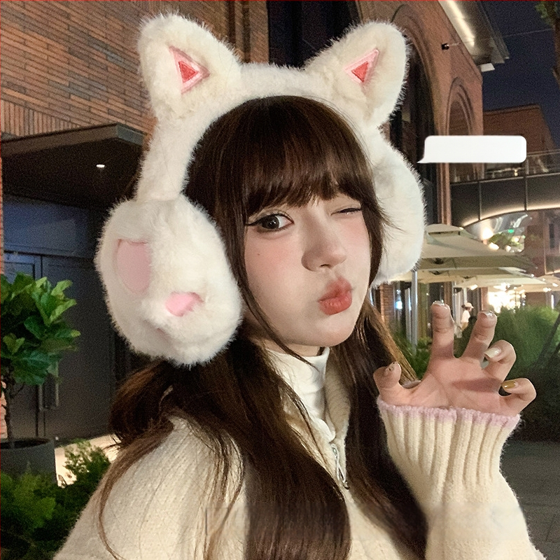 Ακουστικά αυτιών με plush σχέδιο γάτας για γυναίκες — ζεστά, ανθεκτικά στον άνεμο, επενδεδυμένα με φλίς (Υλικό: Πολυεστέρας; Εποχή: Χειμώνας/Φθινόπωρο; Φύλο: Γυναίκες)