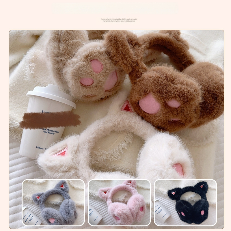 Ακουστικά αυτιών με plush σχέδιο γάτας για γυναίκες — ζεστά, ανθεκτικά στον άνεμο, επενδεδυμένα με φλίς (Υλικό: Πολυεστέρας; Εποχή: Χειμώνας/Φθινόπωρο; Φύλο: Γυναίκες)