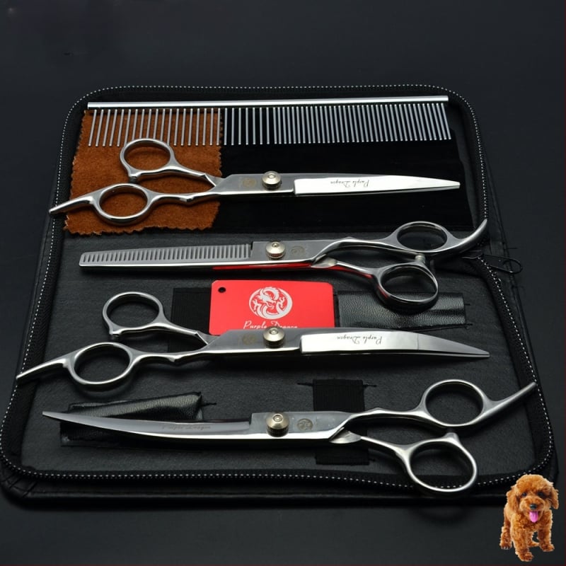 Комплект ножици за подстригване на кучета: прави и извити ножици за подстригване на козината, набор за грижа за козината, коприна цветя