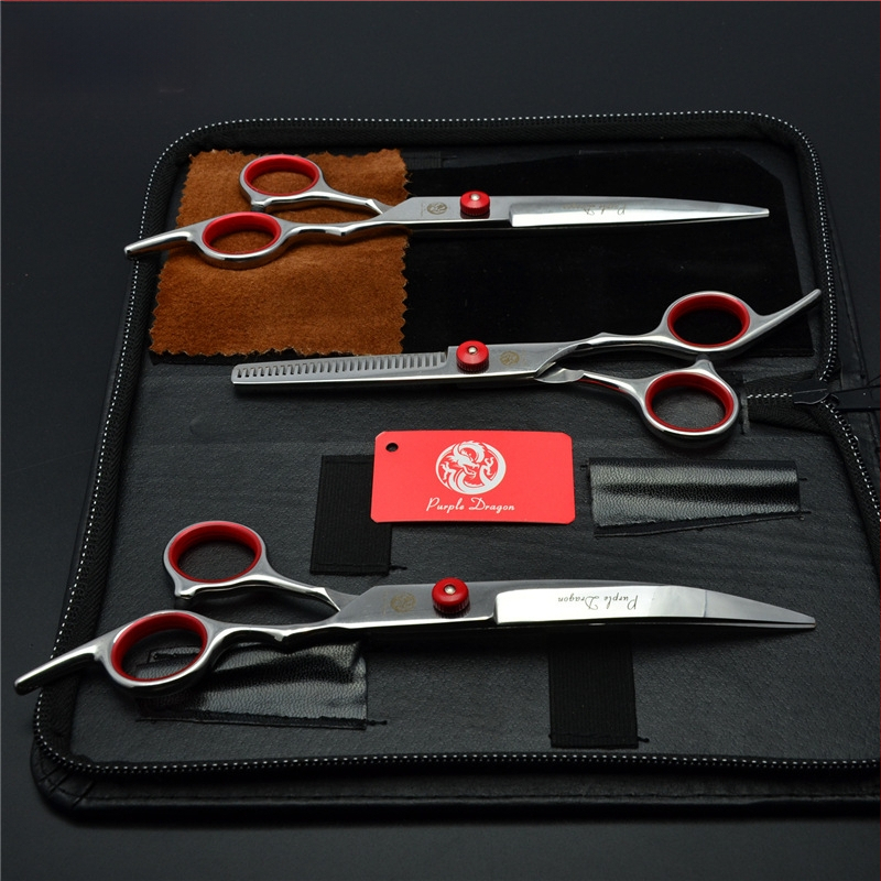 Комплект ножици за подстригване на кучета: прави и извити ножици за подстригване на козината, набор за грижа за козината, коприна цветя